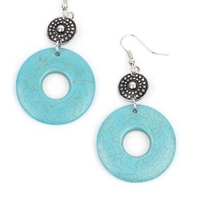 Turquoise Circular Dangle Earrings Silver Disc Earthly Epicenter Fashion Jewelry